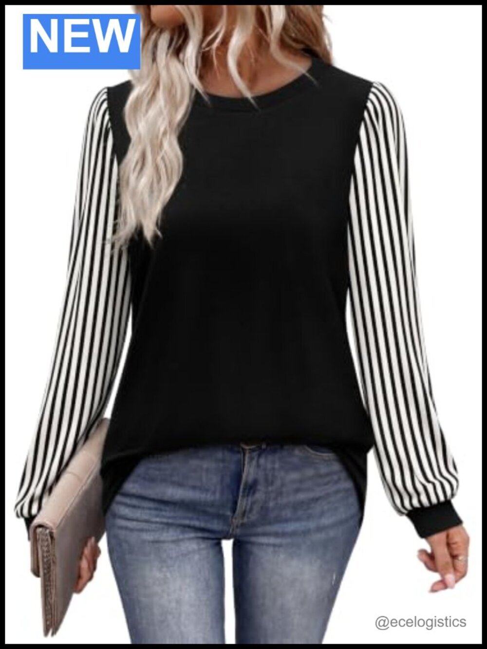 Trendy Color Block Long Sleeve Tunic Top - Business Casual Pullover